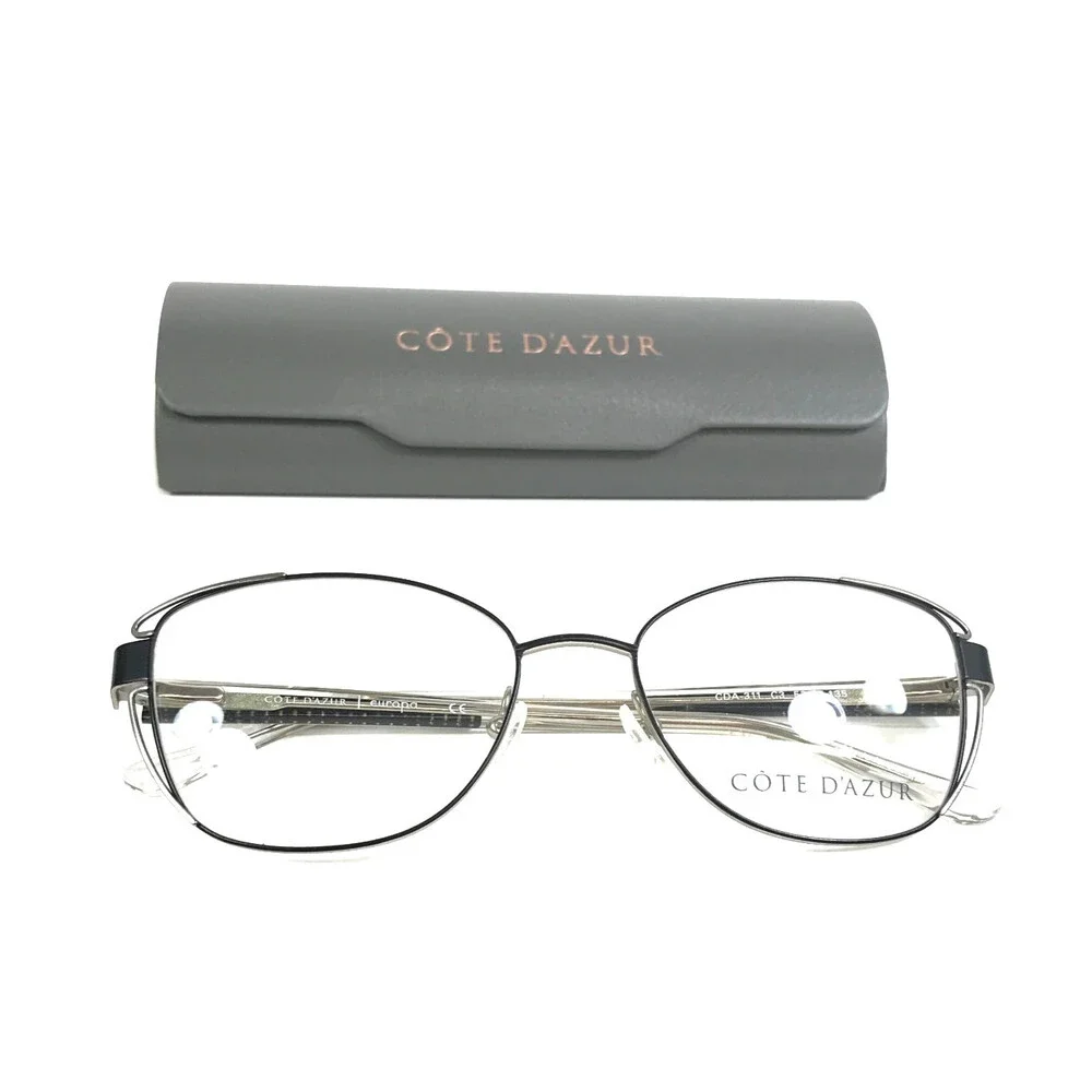 Cote D'Azur Eyeglasses Frames CDA-311 C3 Black Silver Cat Eye Full Rim 53-17-135